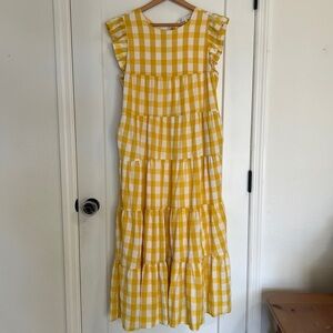 English Factory Textured Gingham Maxi Tiered Baby Doll Dress